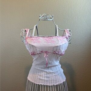 Gilligan & O’malley Pink and White Lace Trimmed Top